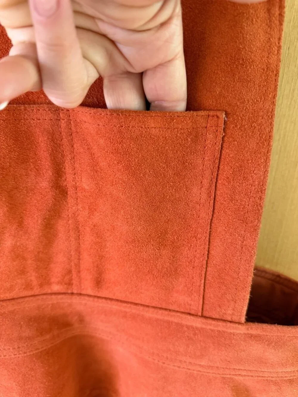 Free People Womens Midi Apron Dress Size 10 Burnt Orange Suede Bib Lined Retro
